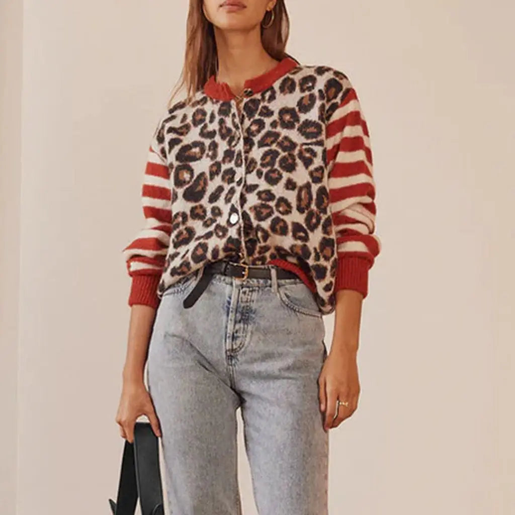 Ferocia | Leopard print button-up sweater