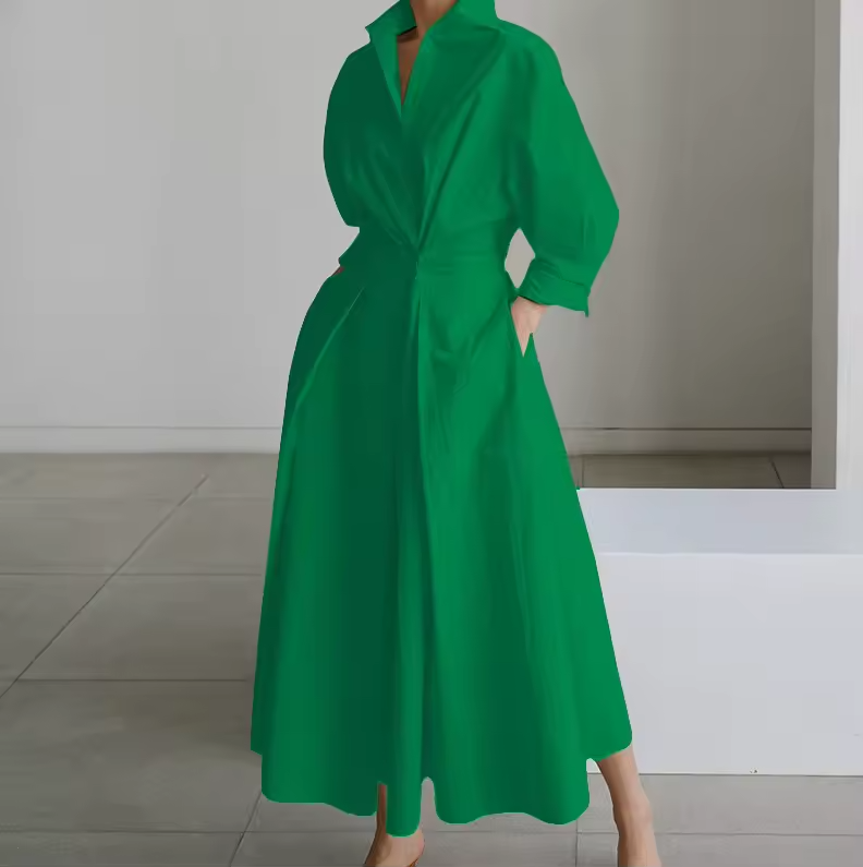 Estelle | Collared shirt maxi dress with cinched waist
