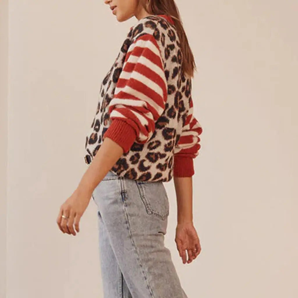 Ferocia | Leopard print button-up sweater