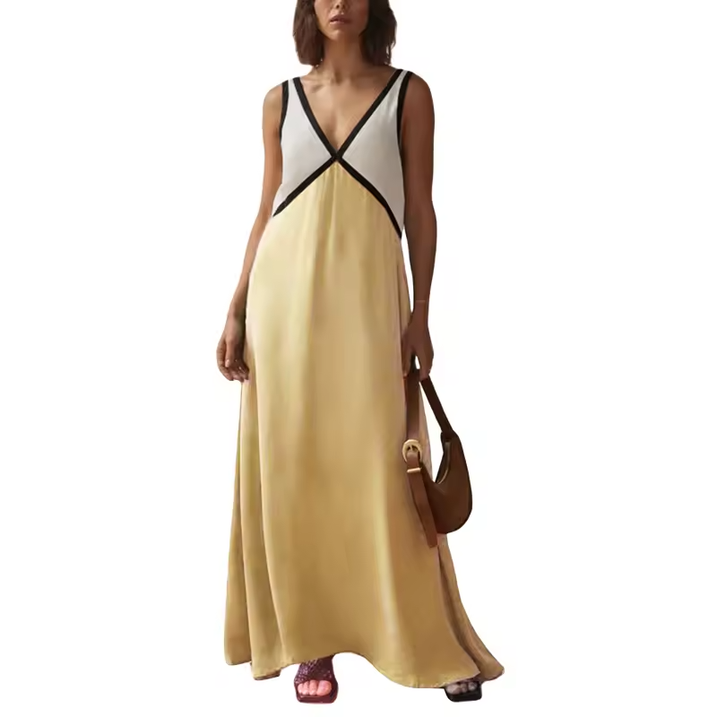 Lara | Chic v-neck contrasting color maxi dress