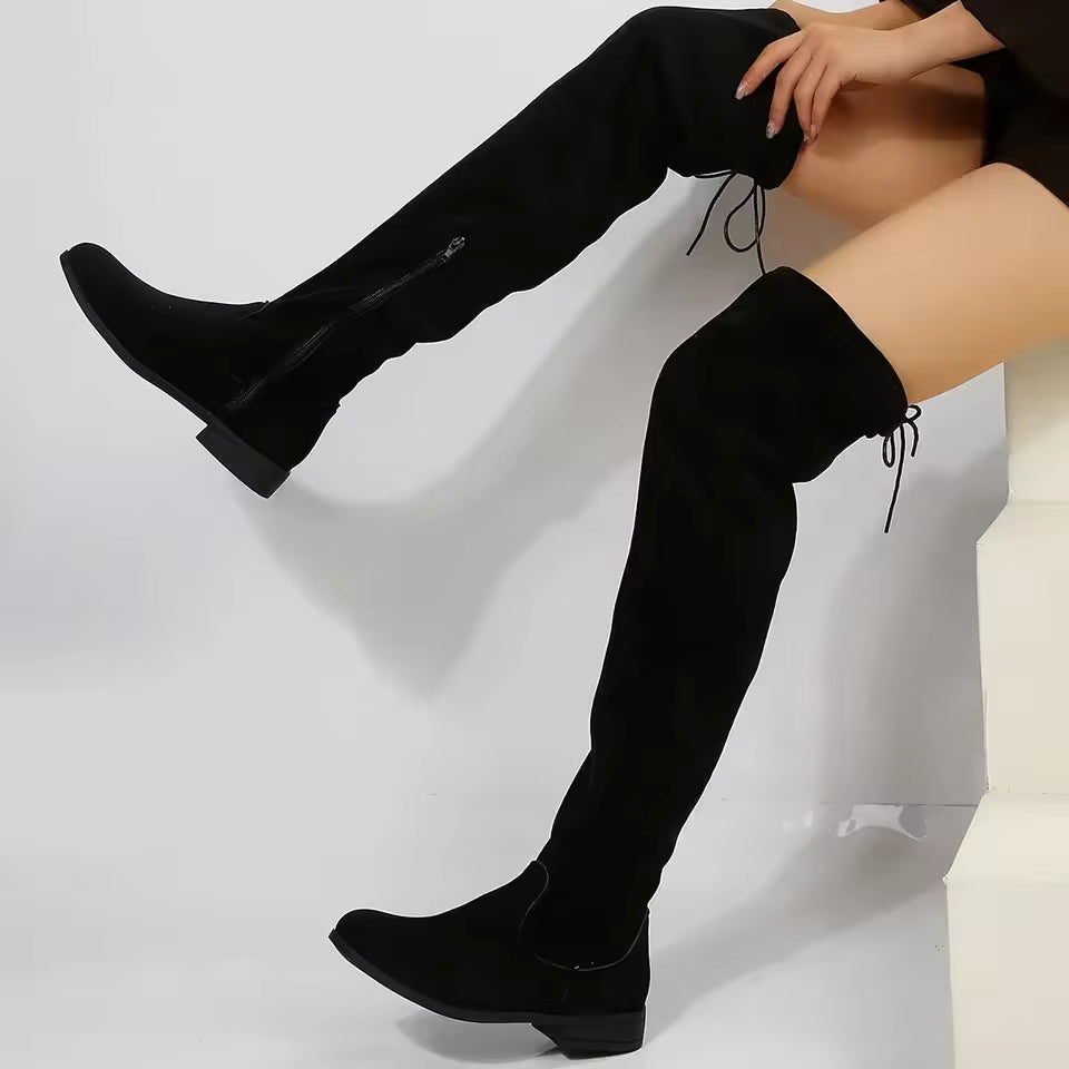 Marcelline | Women’s thigh-high boots with zipper and lace-up detail