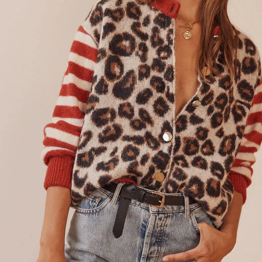 Ferocia | Leopard print button-up sweater