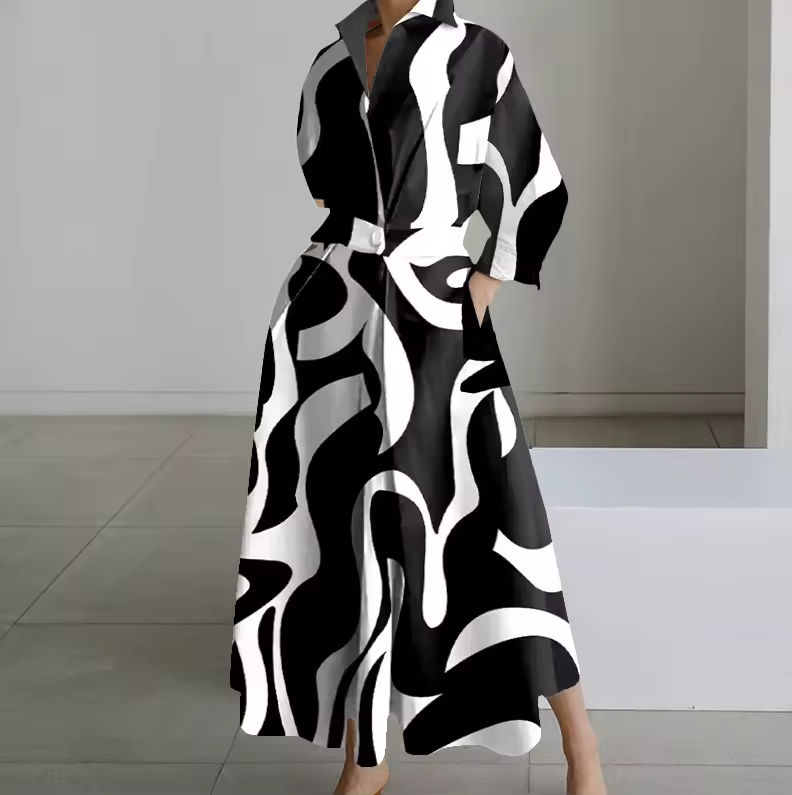 Estelle | Collared shirt maxi dress with cinched waist