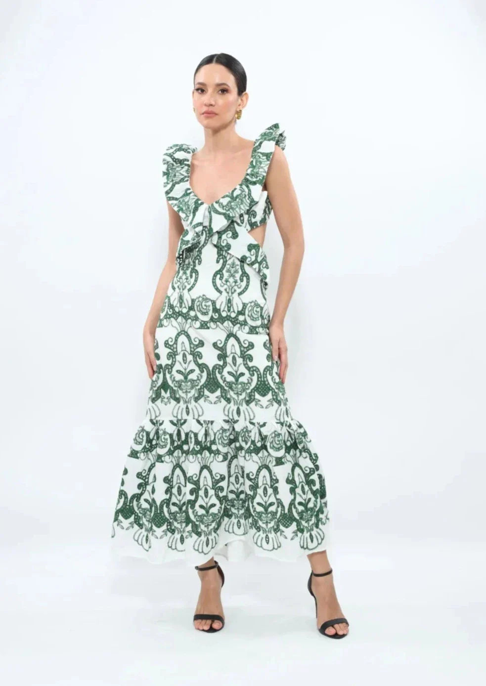 Eden | Women’s ruffled trims maxi dress with open back