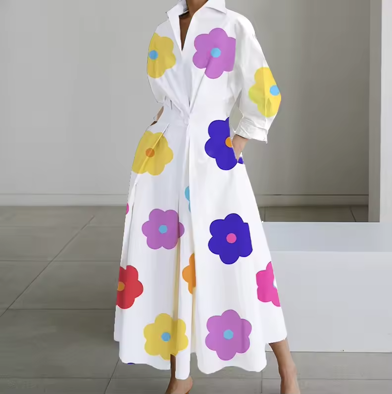 Estelle | Collared shirt maxi dress with cinched waist