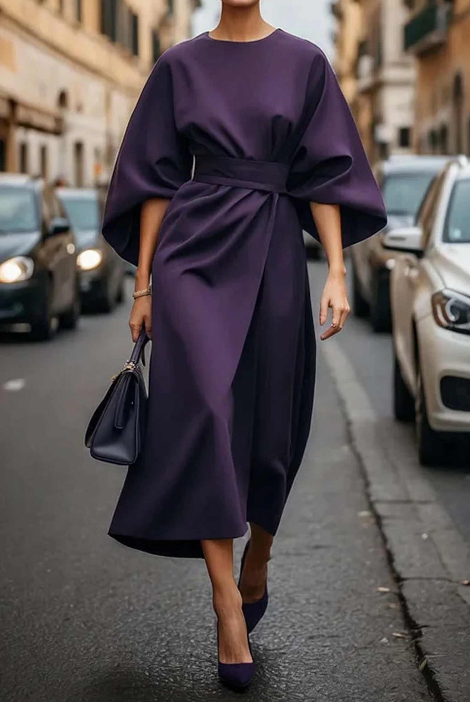 Therese | Women's midi dress with belted waist