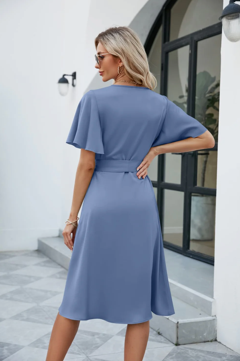 Alirra | Women's midi dress with flowing silhouette and v-neckline