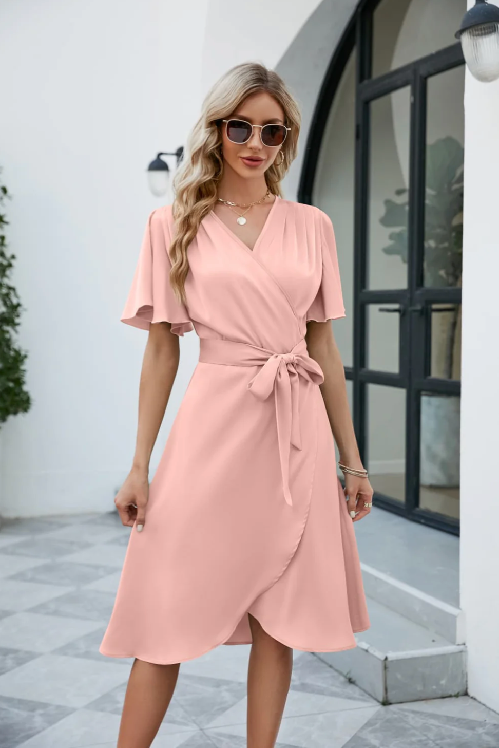 Alirra | Women's midi dress with flowing silhouette and v-neckline