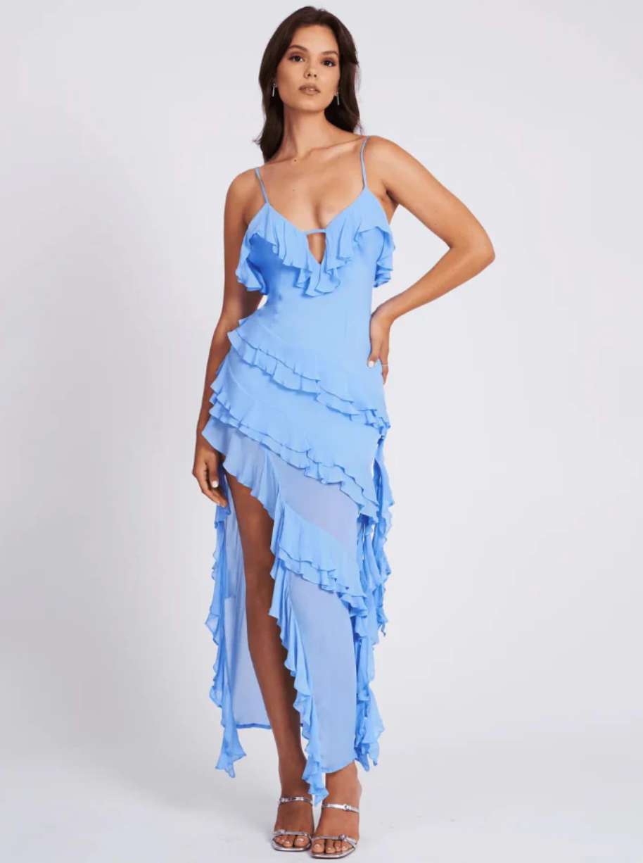Lilah | Solid v-neck ruffle slim dress for women