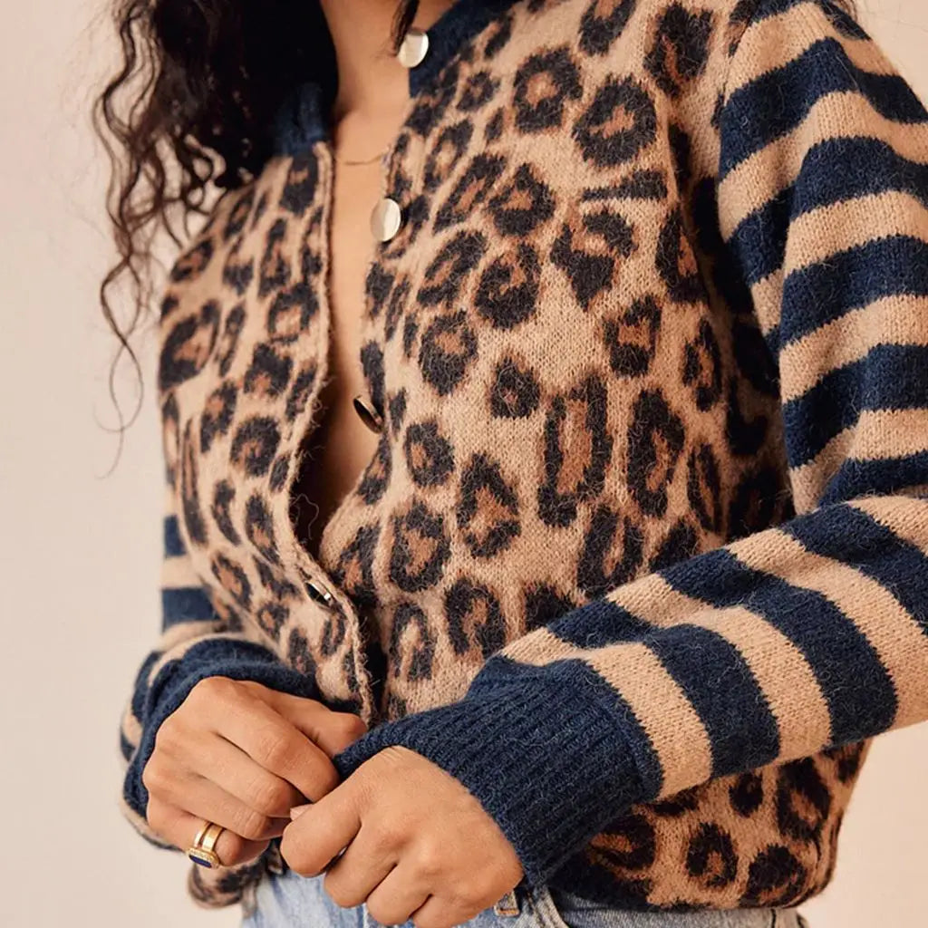Ferocia | Leopard print button-up sweater