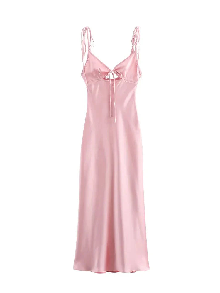 Becky | Women’s sleeveless maxi dress with flowing silhouette and subtle sheen