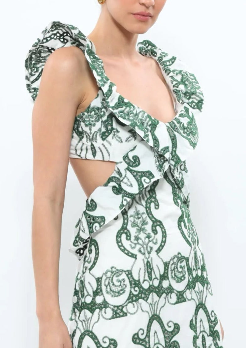 Eden | Women’s ruffled trims maxi dress with open back