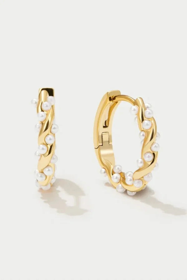 Chelsea | Elegant pearl accent gold hoop earrings
