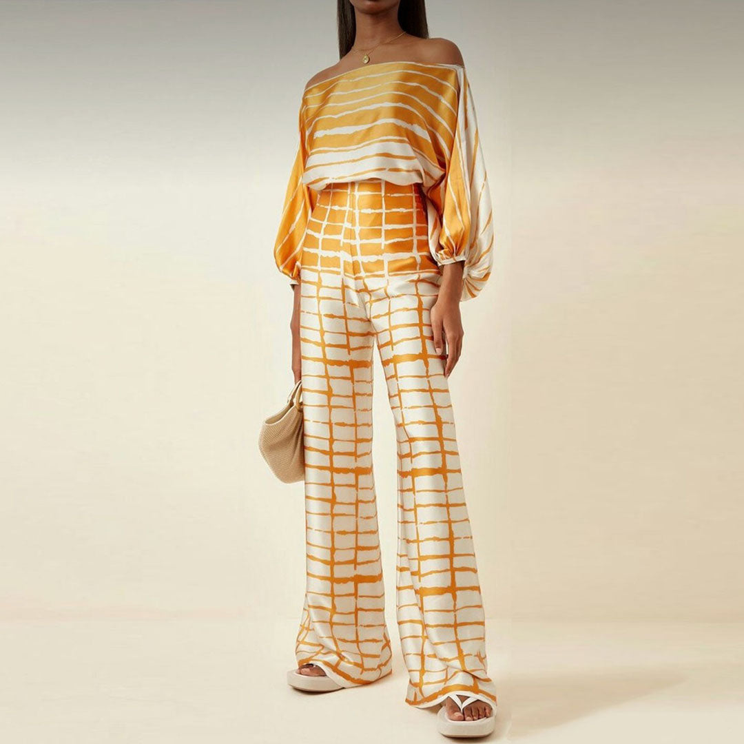 Arlise | Two-piece set with lantern sleeves and wide-leg trousers