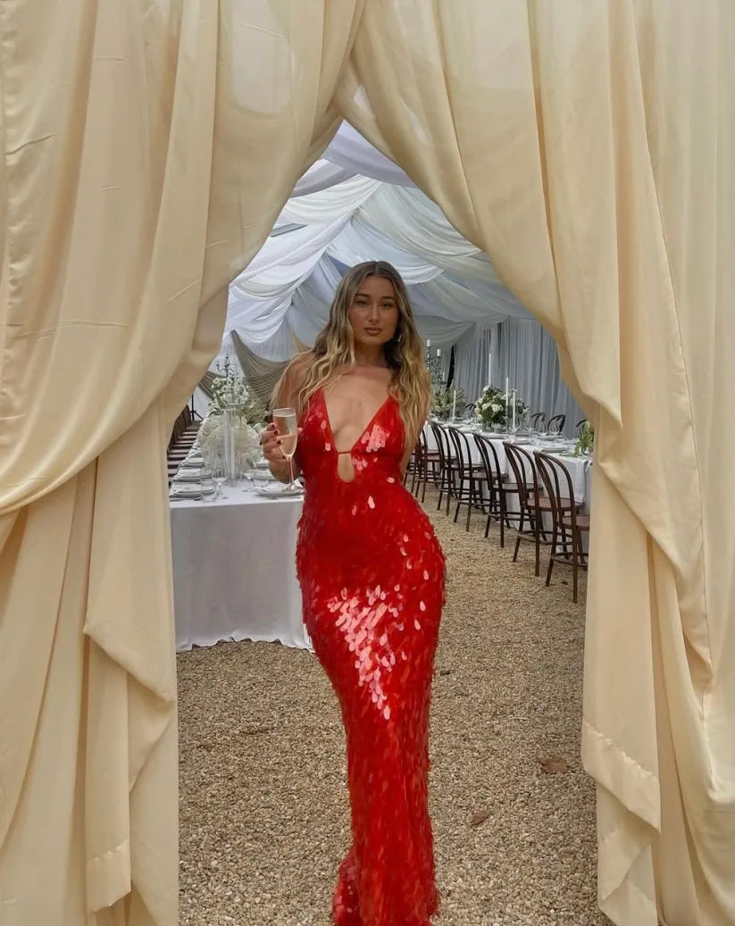 Maya | Women’s sequin maxi dress with mermaid silhouette and v-neckline