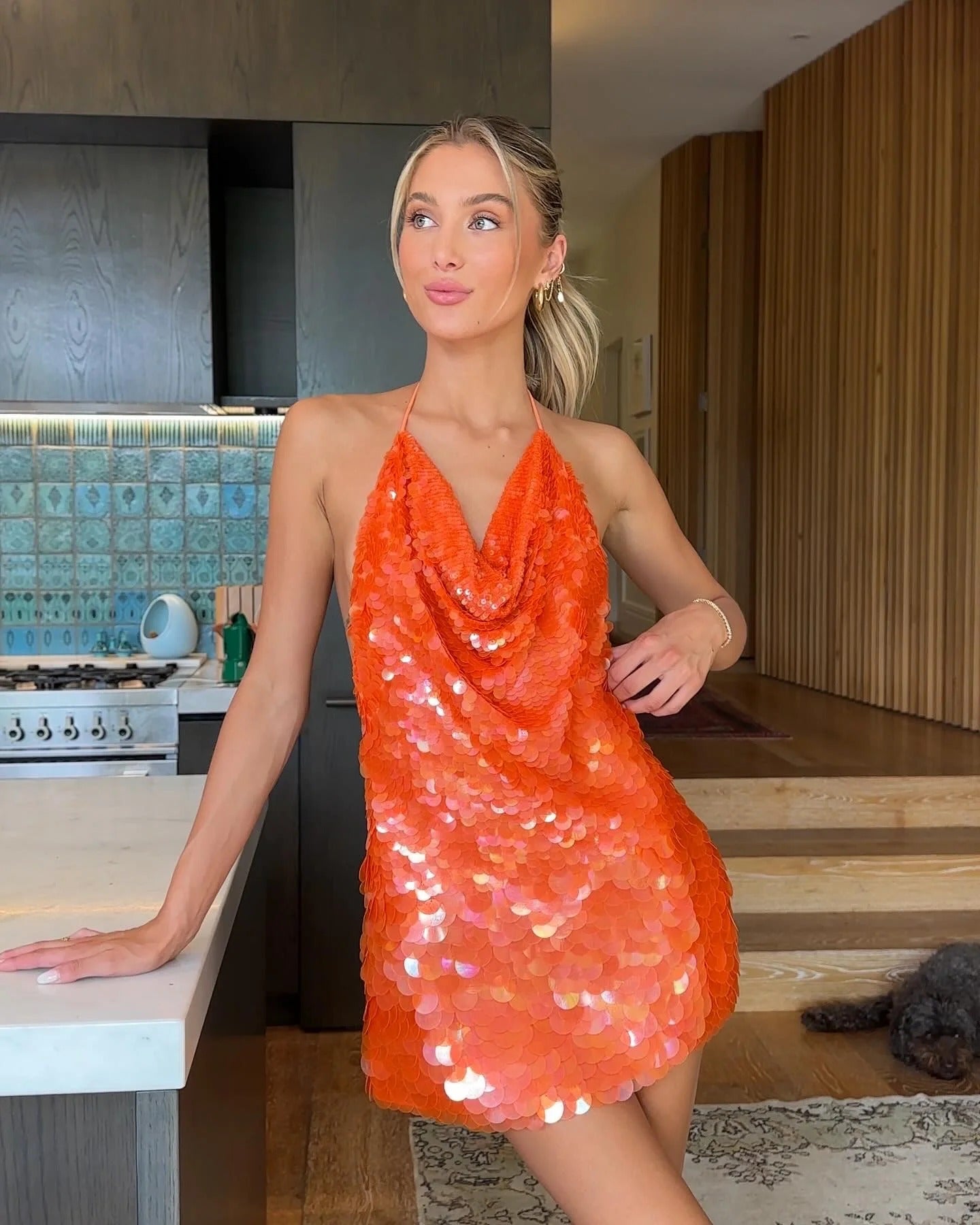 Kira | Women’s halter neck mini dress with sequins and backless design