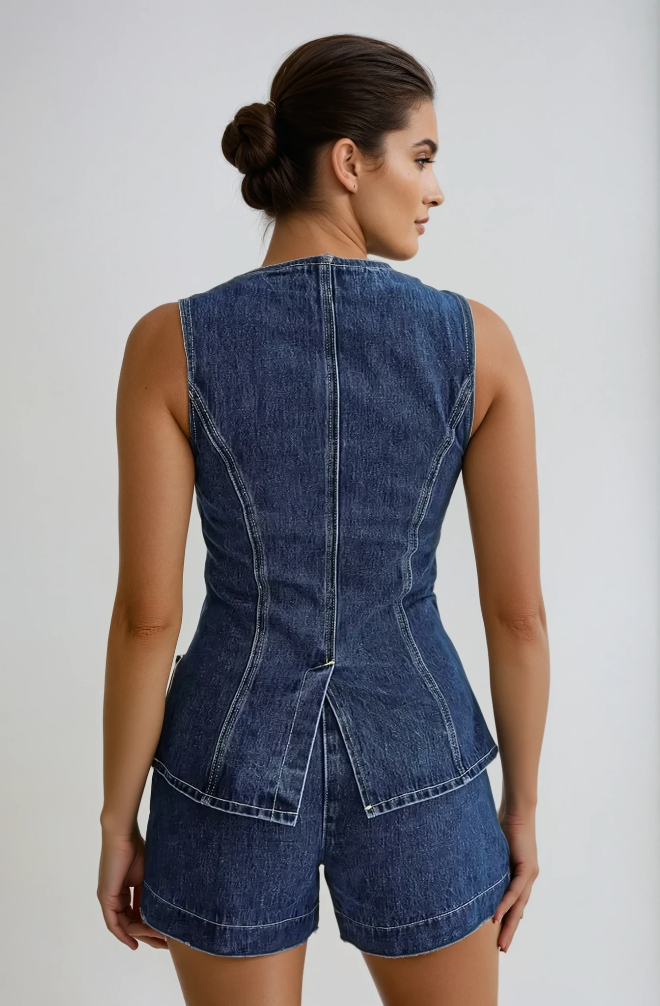 Olivia | Women’s denim set with button-down gilet and shorts