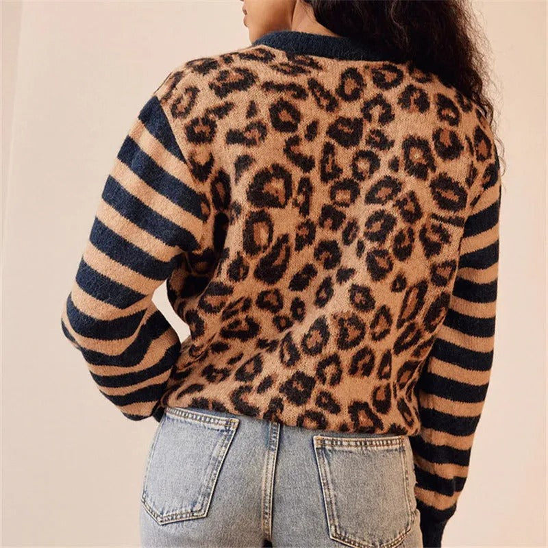 Ferocia | Leopard print button-up sweater