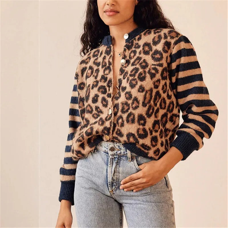 Ferocia | Leopard print button-up sweater