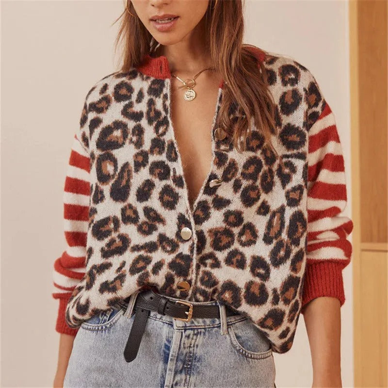 Ferocia | Leopard print button-up sweater