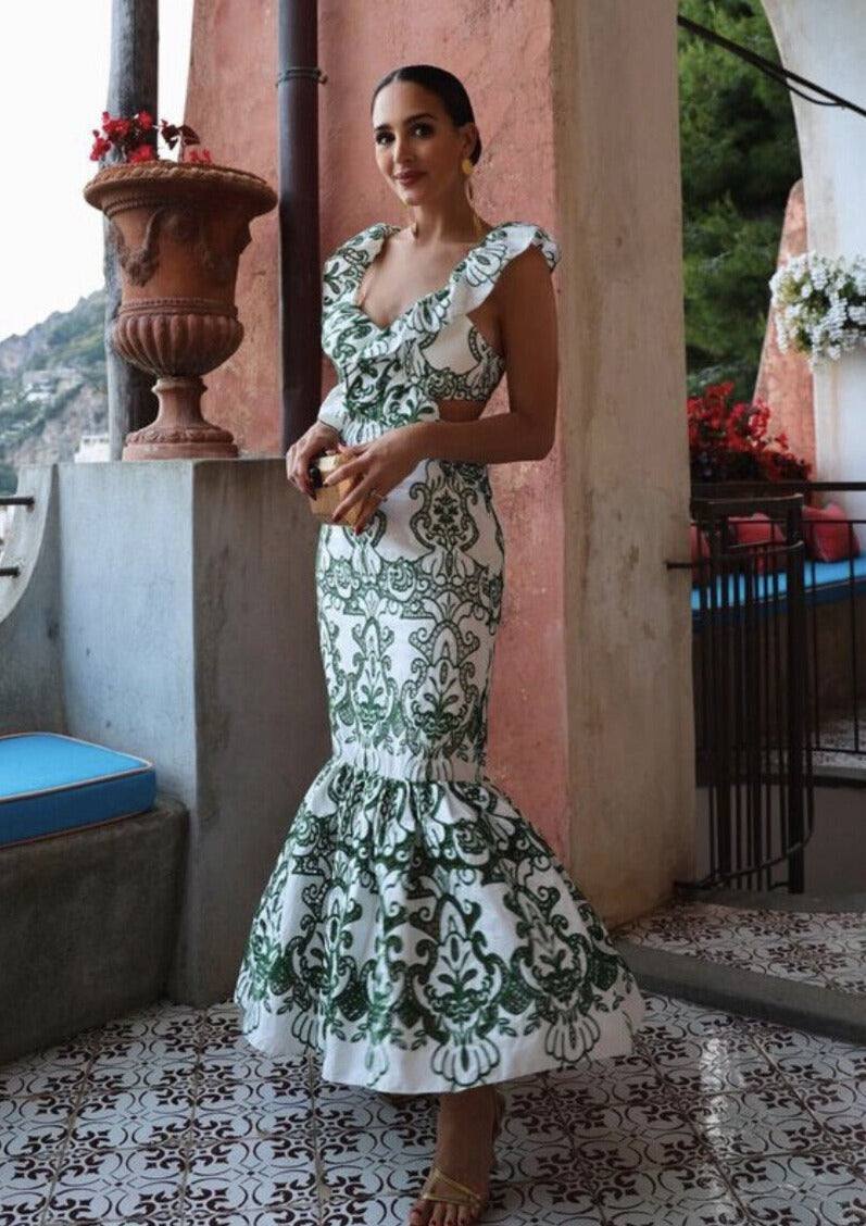 Eden | Women’s ruffled trims maxi dress with open back