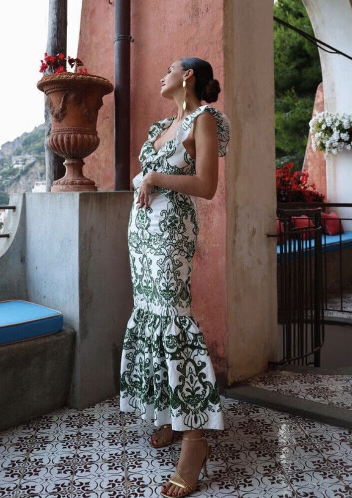 Eden | Women’s ruffled trims maxi dress with open back