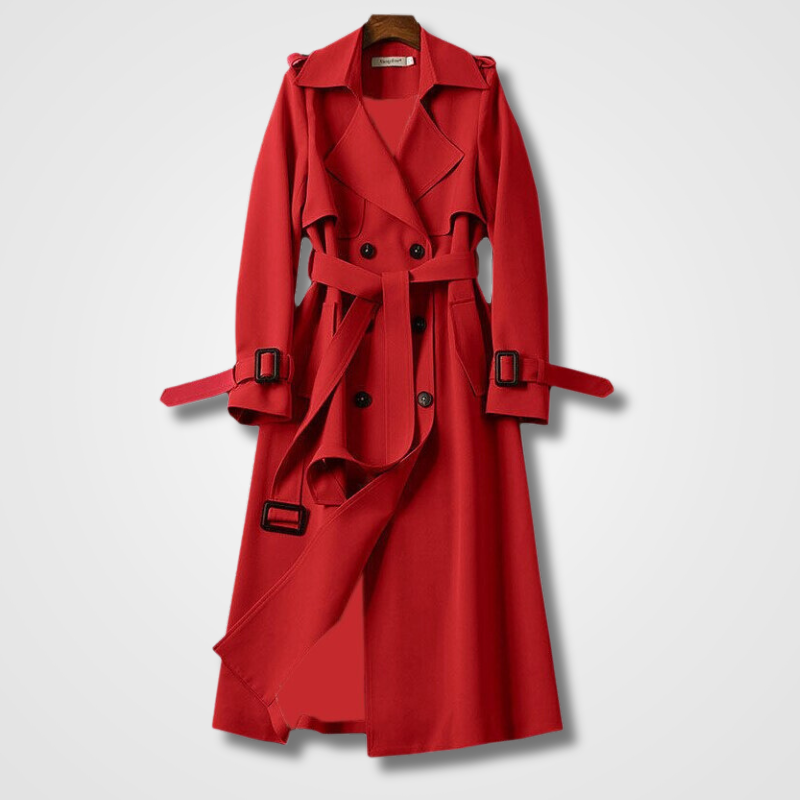 Aurelle | Long belted trench coat with layered front