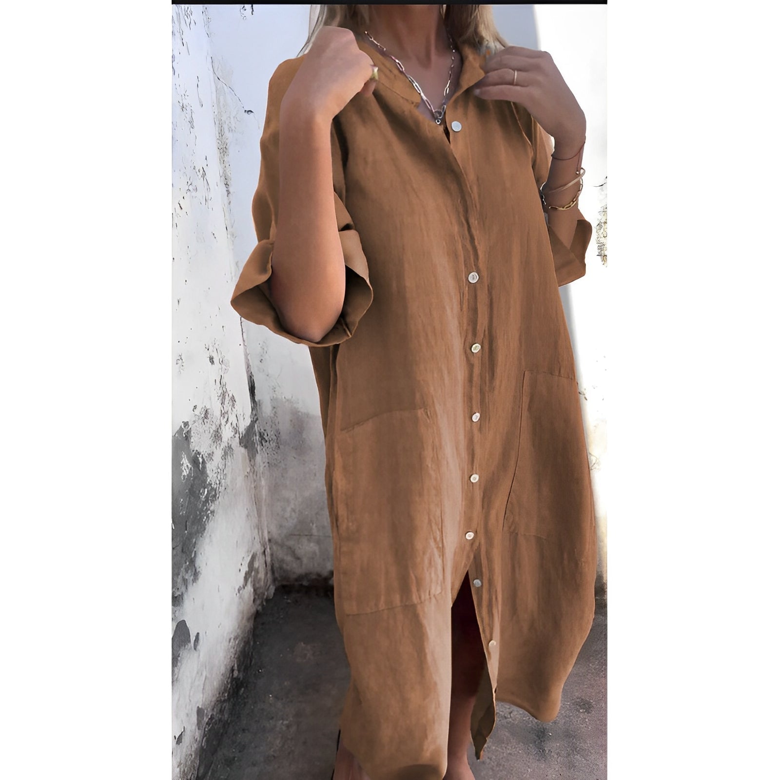 Zena | Women’s maxi dress with shirt collar and belted waist