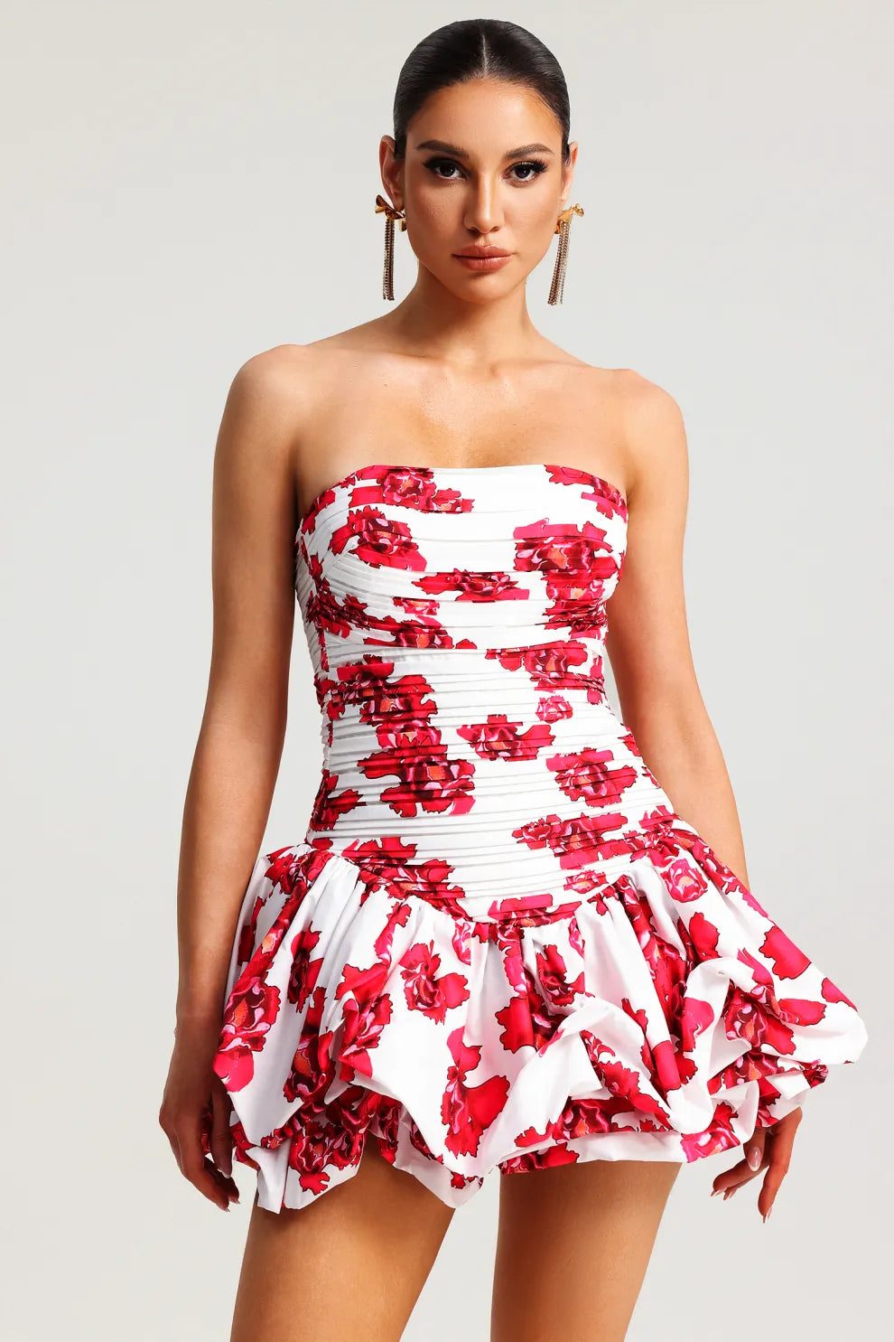 Lala | Women’s strapless floral mini dress with fitted silhouette