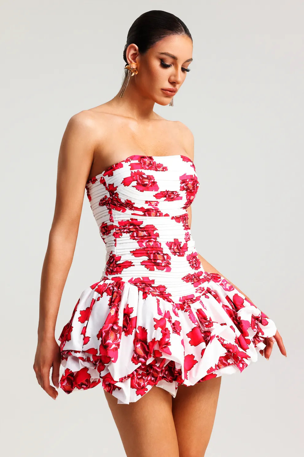 Lala | Women’s strapless floral mini dress with fitted silhouette