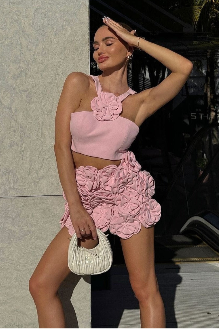 Rhianna | Women’s floral outfit set with cropped top and a-line skirt
