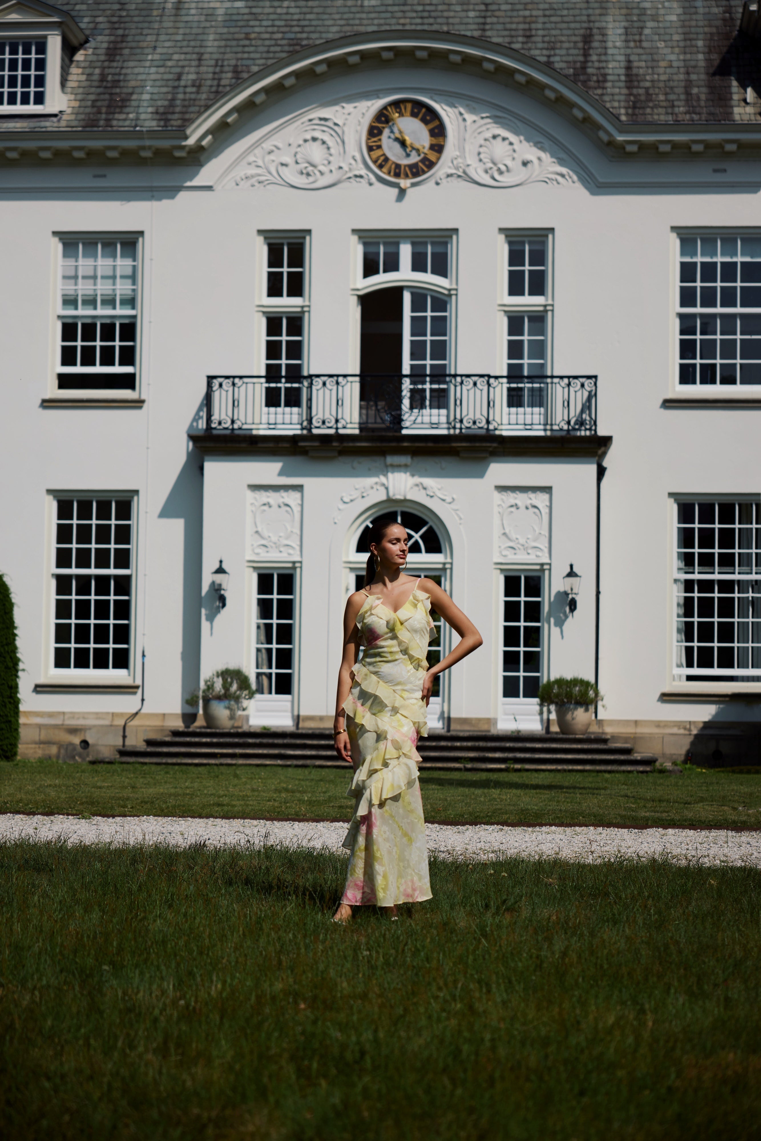 Hallie | Women’s sleeveless ruffle maxi dress with cascading detail and flattering silhouette