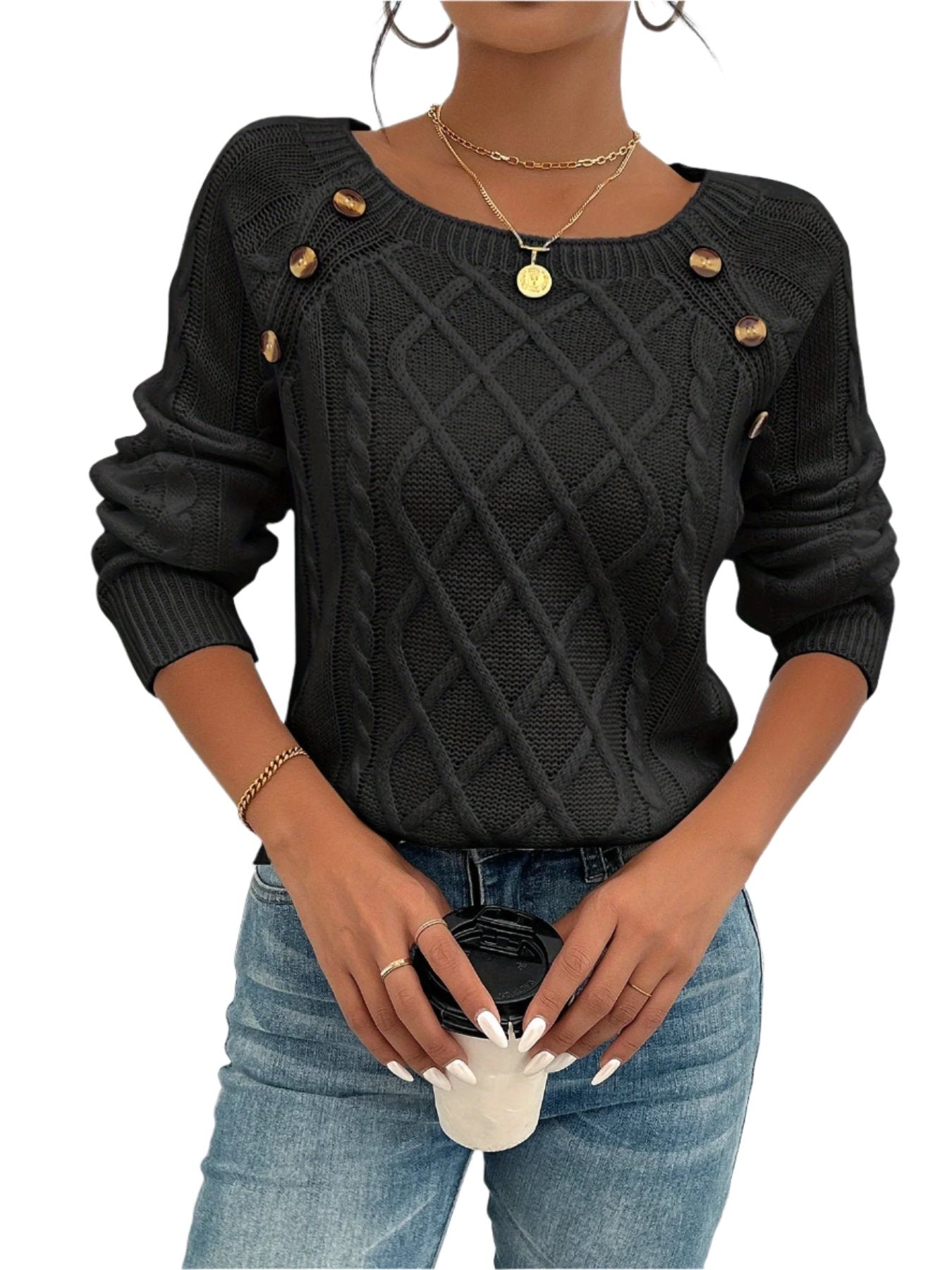 Aria | Cable-pattern knitted sweater with crew neckline