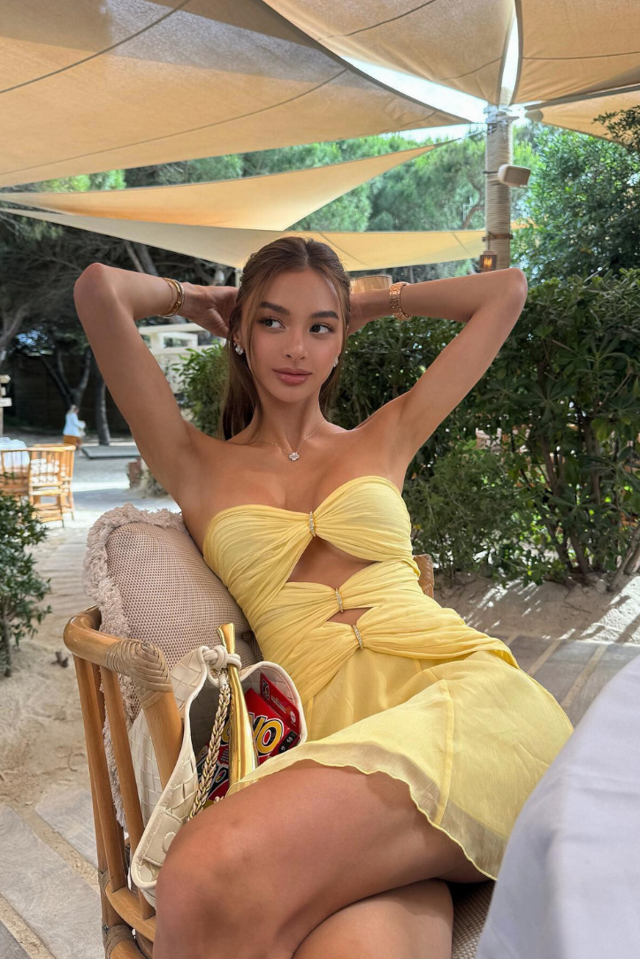 Aria | Women’s strapless mini dress with golden ring accents and irregular hem