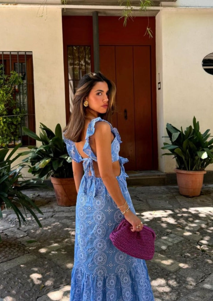 Dianella | Women’s ruffled maxi dress with open back