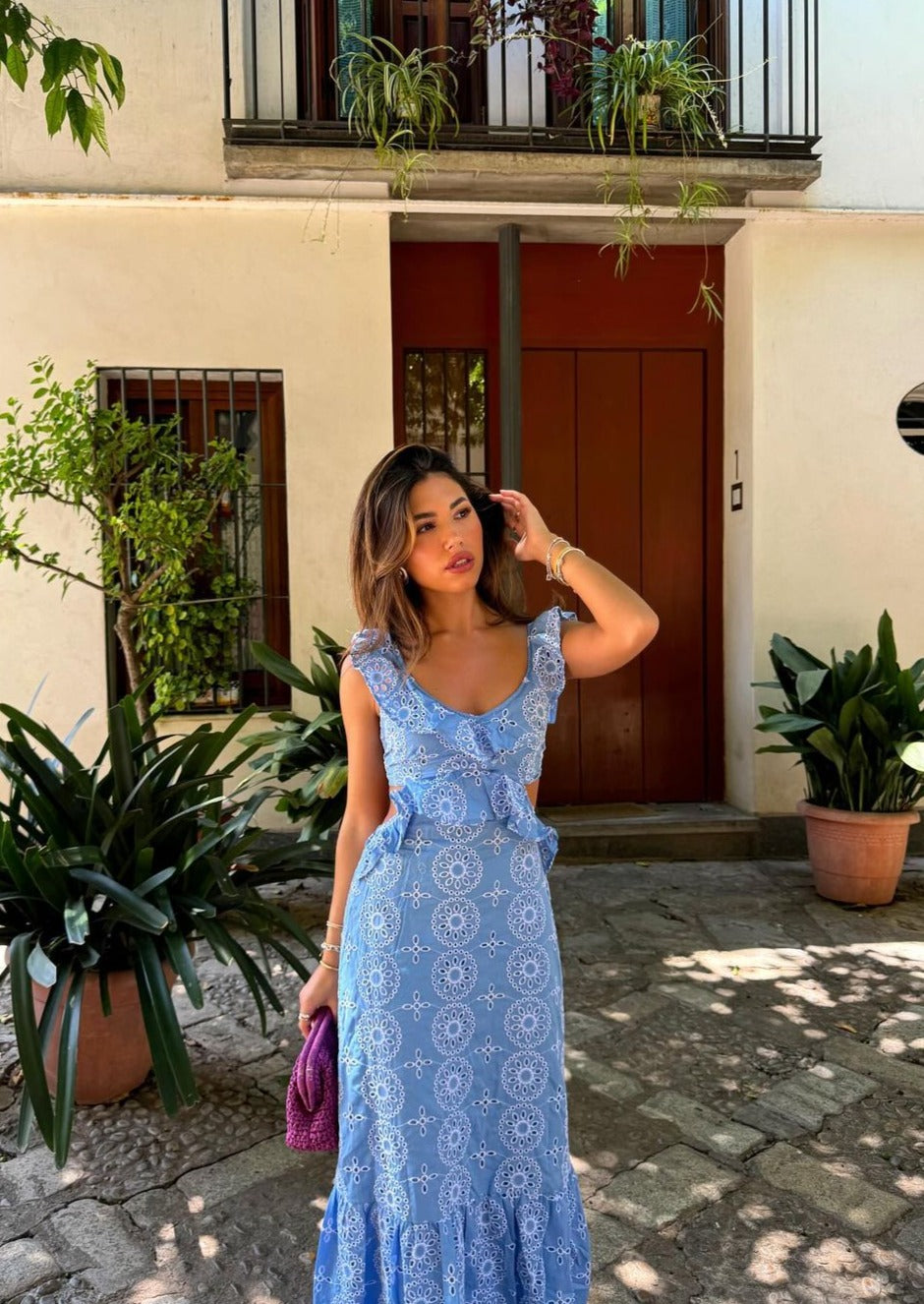 Dianella | Women’s ruffled maxi dress with open back