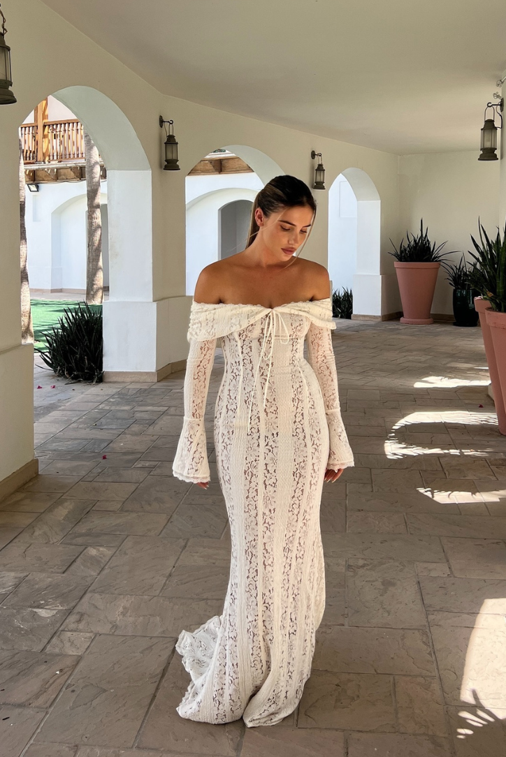 Rose | Women’s lace maxi dress with off-shoulder detail