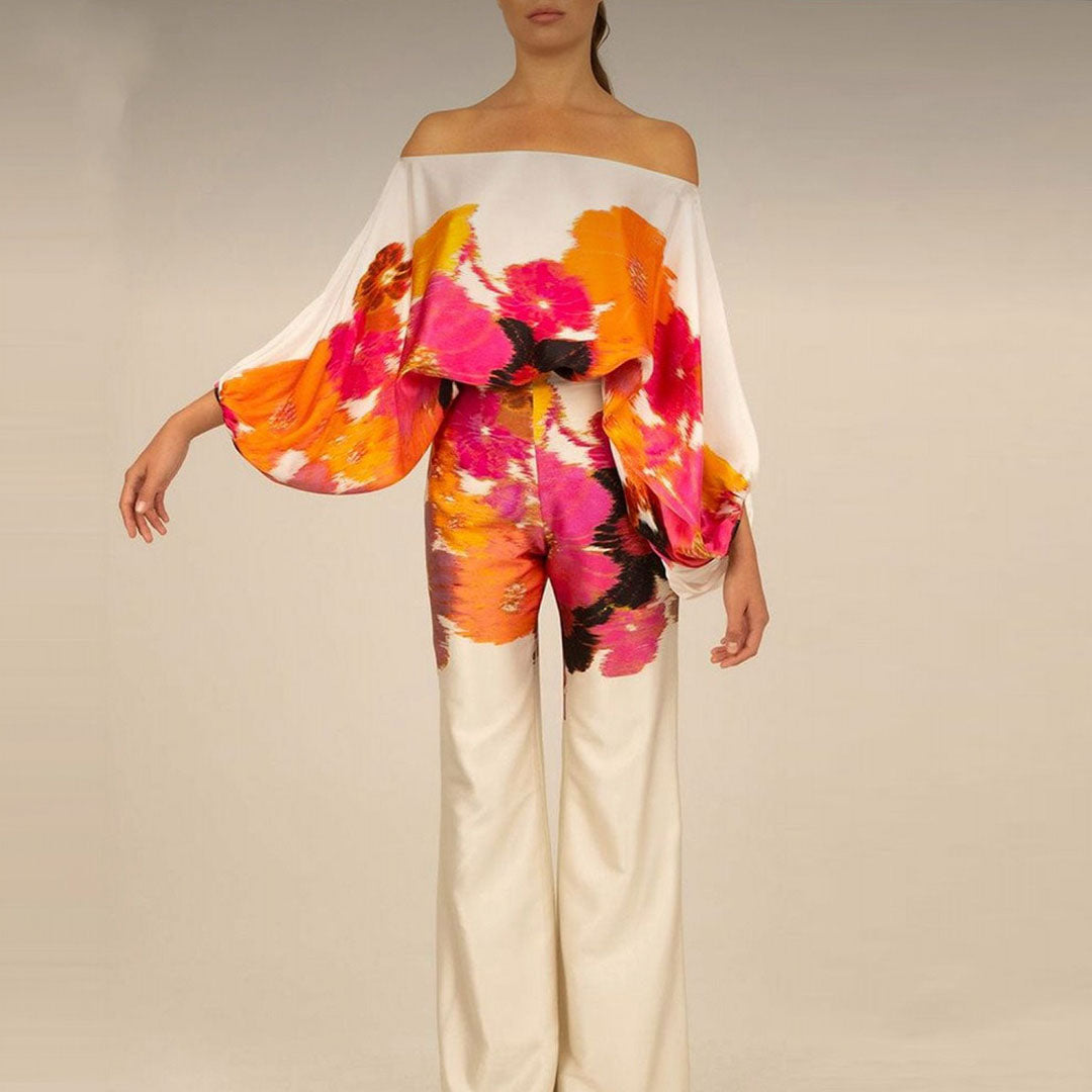 Arlise | Two-piece set with lantern sleeves and wide-leg trousers