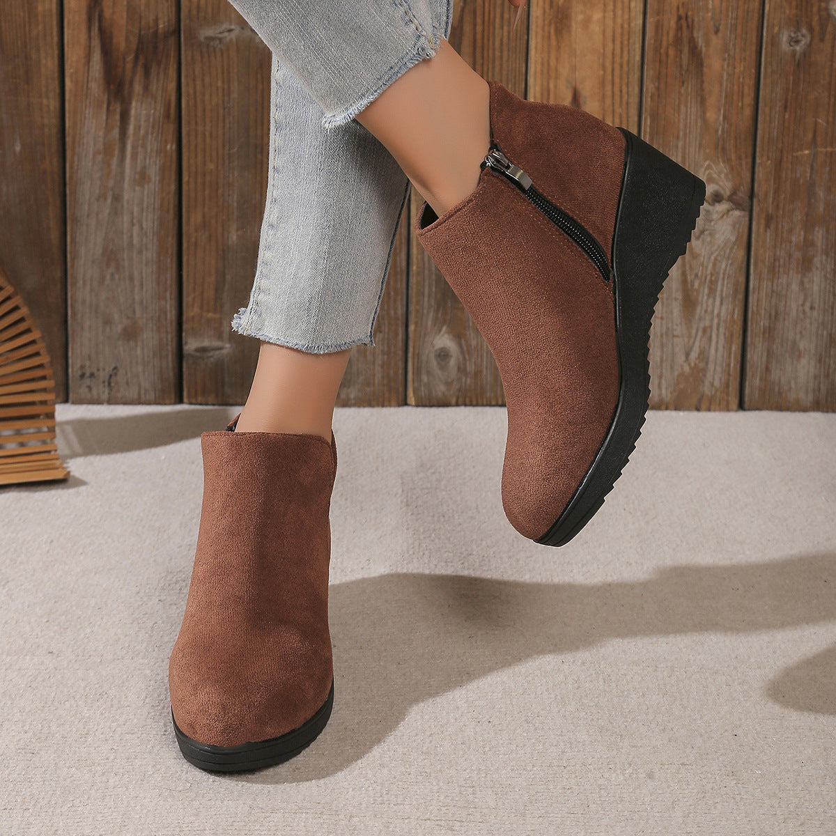 Alaya | Suede-look wedge boots with leopard flair
