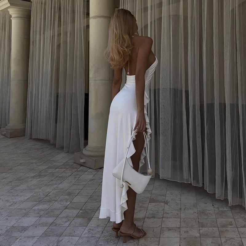 Talia | Women’s halter maxi dress with floral detail and side slit