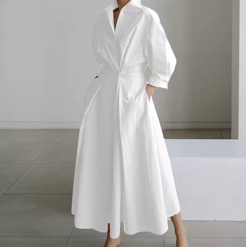 Estelle | Collared shirt maxi dress with cinched waist