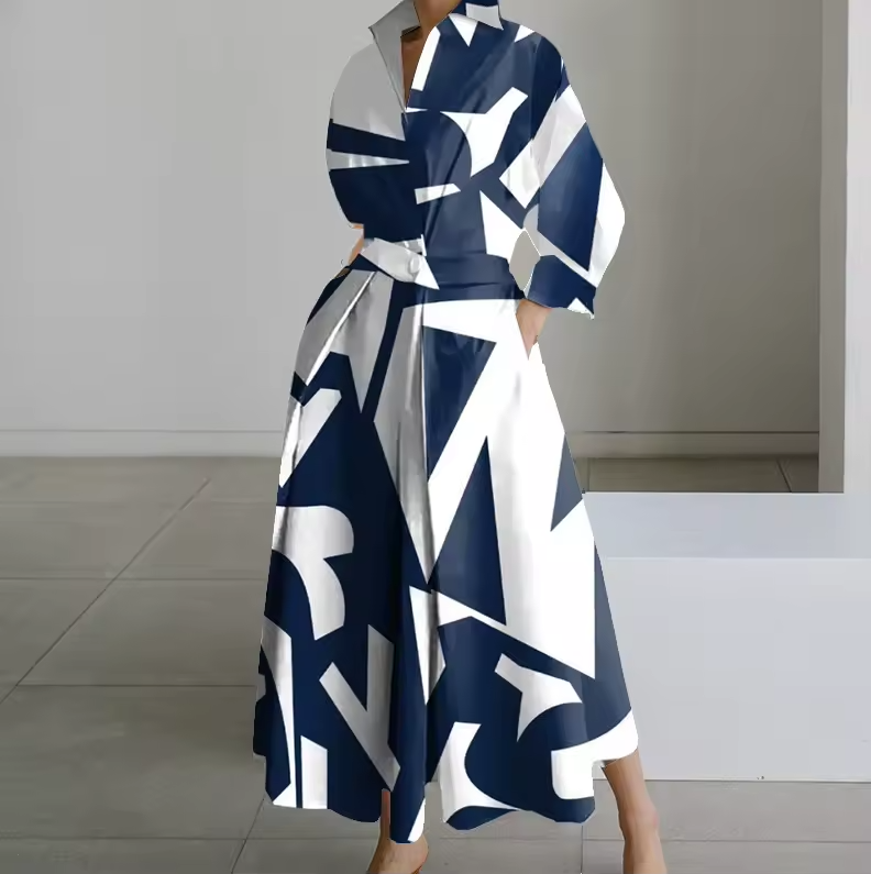 Estelle | Collared shirt maxi dress with cinched waist