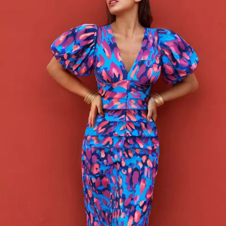 Alira | Pleated sleeve maxi dress with defined waist