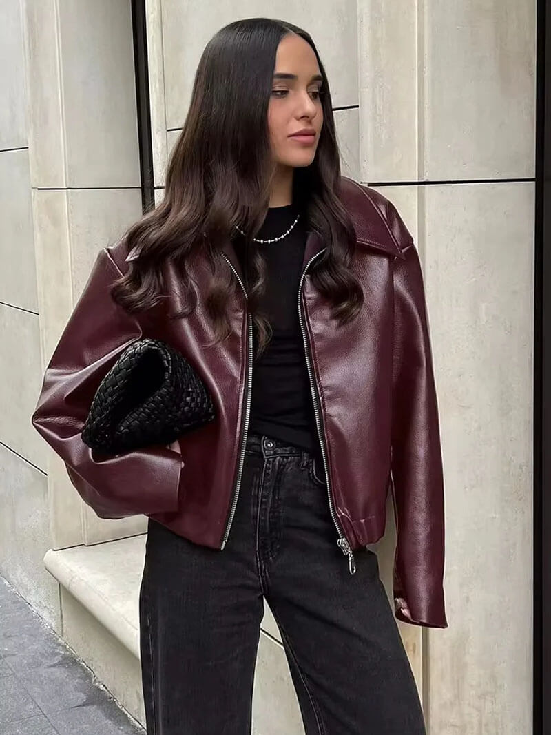 Soumaya | Women’s wine zipper jacket with tailored fit and versatile style