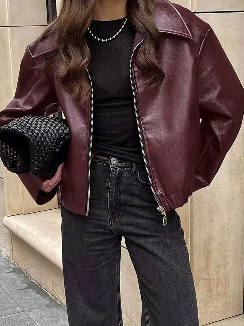 Soumaya | Women’s wine zipper jacket with tailored fit and versatile style