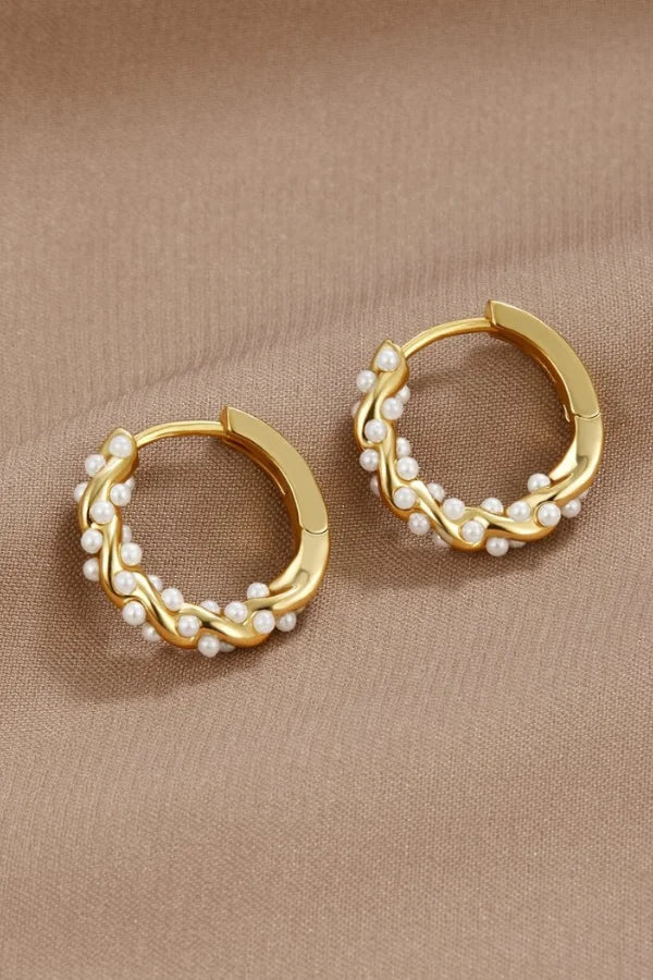 Chelsea | Elegant pearl accent gold hoop earrings