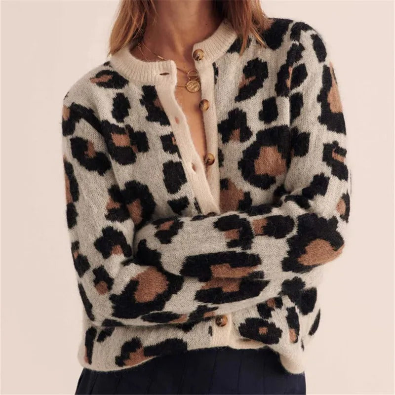 Ferocia | Leopard print button-up sweater