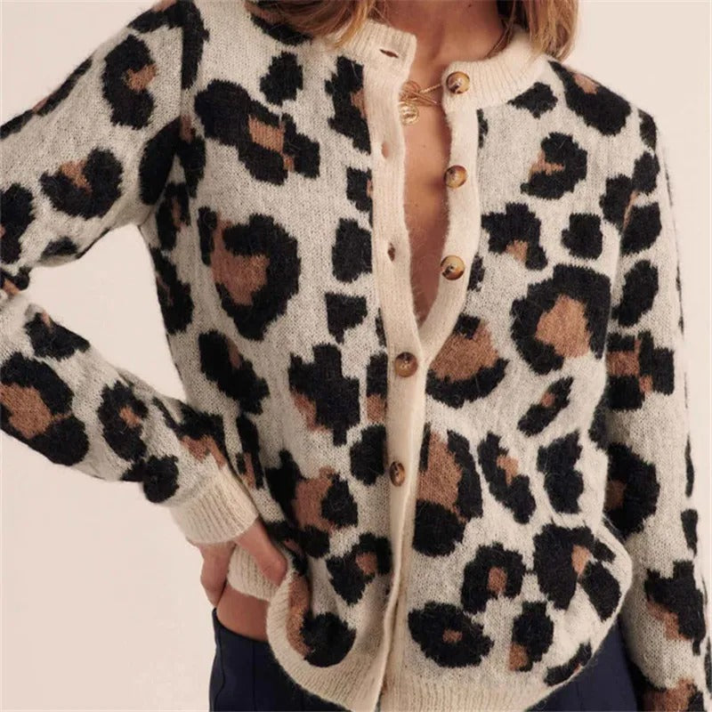Ferocia | Leopard print button-up sweater