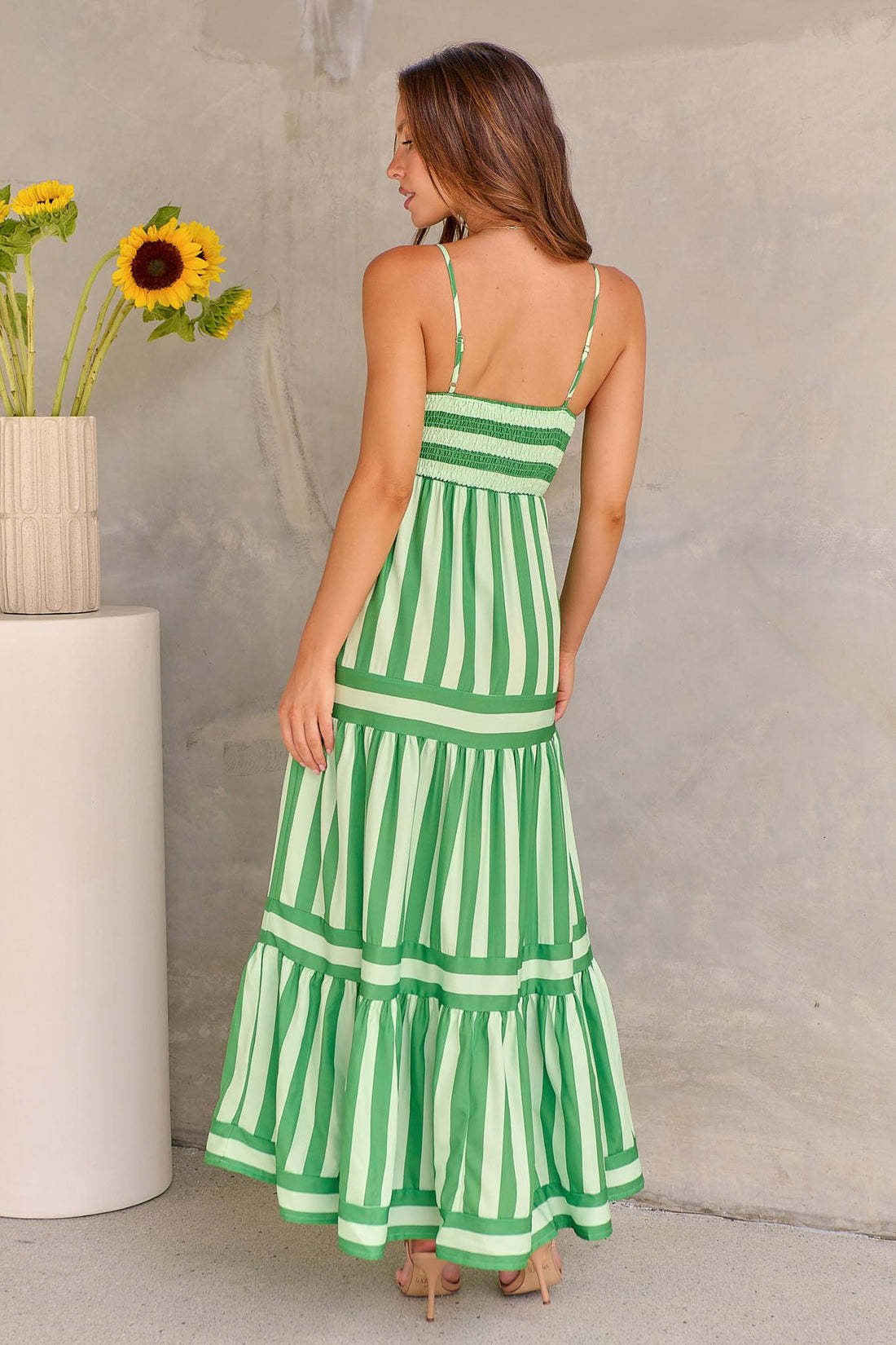 Aveline | Striped maxi sundress with spaghetti straps and tiered skirt